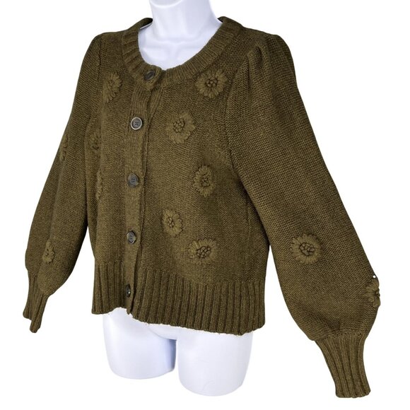 Madewell S 3D Floral Edencroft Pleat Sleeve Merino Wool Alpaca Cardigan Sweater - Picture 2 of 14